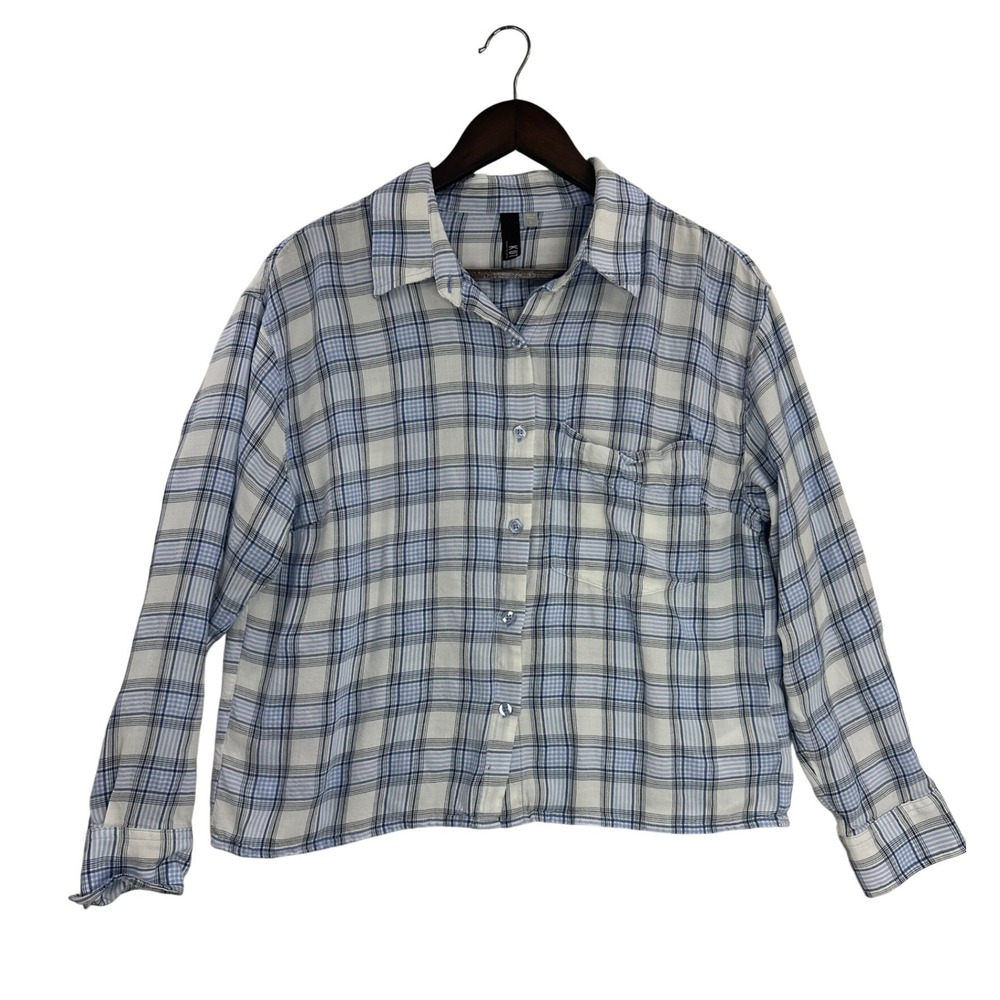 KUT from the Kloth Womens Plaid Button Down‎ Shirt Long Sleeve Blue White Size L